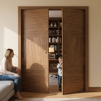 Premium Walnut Double Pocket Door Set with Galvanized Steel Frame and Adjustable Track System for Modern Interiors