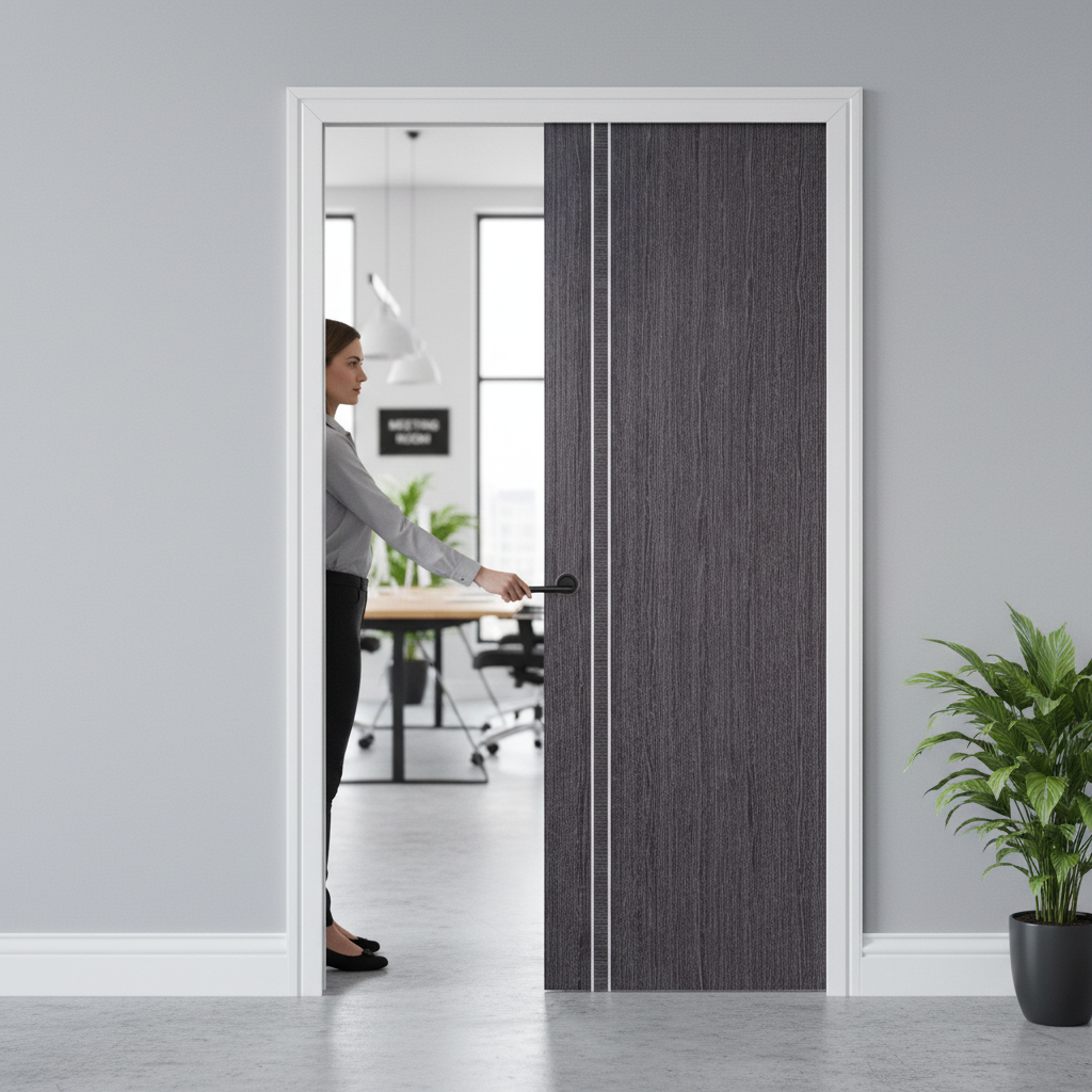 Premium Contemporary Grey Pocket Door Set with Galvanized Steel Frame and Adjustable Jamb Options for Modern Interiors