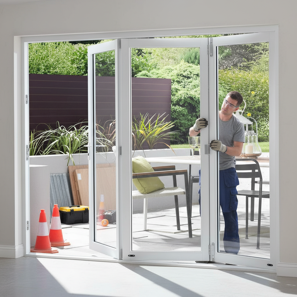 Premium 7ft Slimline White Timber External Bifold Door Set with Low E Coated Double Glazing and Complete Installation Kit
