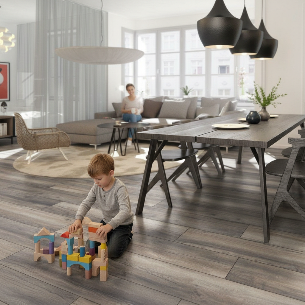 Premium 8mm Laminate Flooring in Harbour Grey Oak - Water-Resistant, Eco-Friendly, Stylish Design for Home and Office