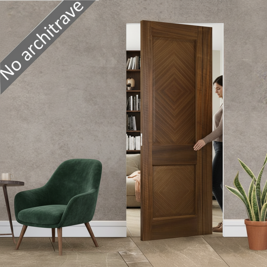 Premium Walnut Flush Pocket Door Set with No Bottom Track and 15-Year Guarantee - Space-Saving Design for Modern Homes