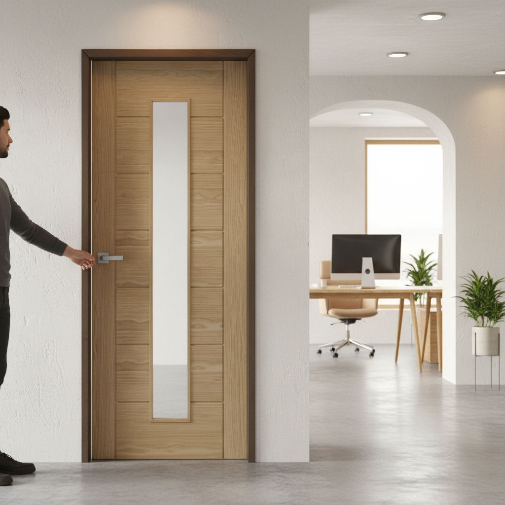 Premium Internal Oak Clear Glazed Door with Toughened Safety Glass for Modern Interiors