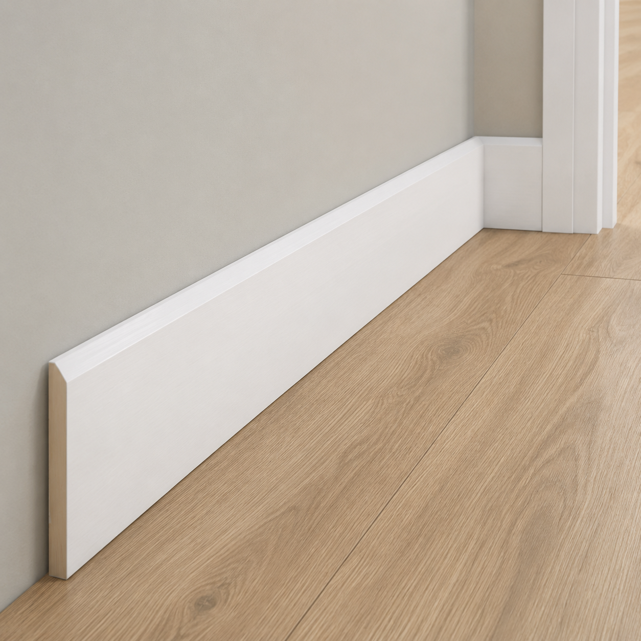 2.4m Skirting Board, White Painted Chamfered, 14mm x 90mm