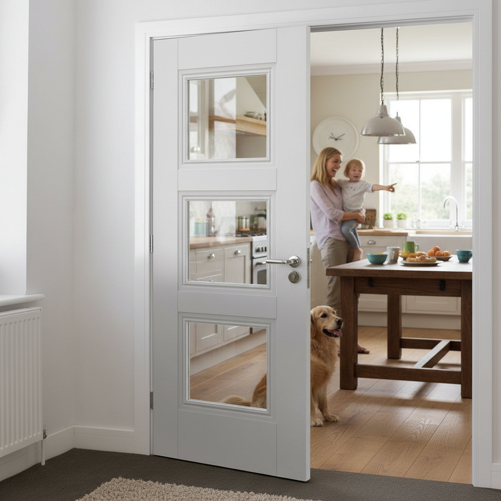 Premium Clear Glazed Internal Door with Decorative Mouldings and Solid Core Construction