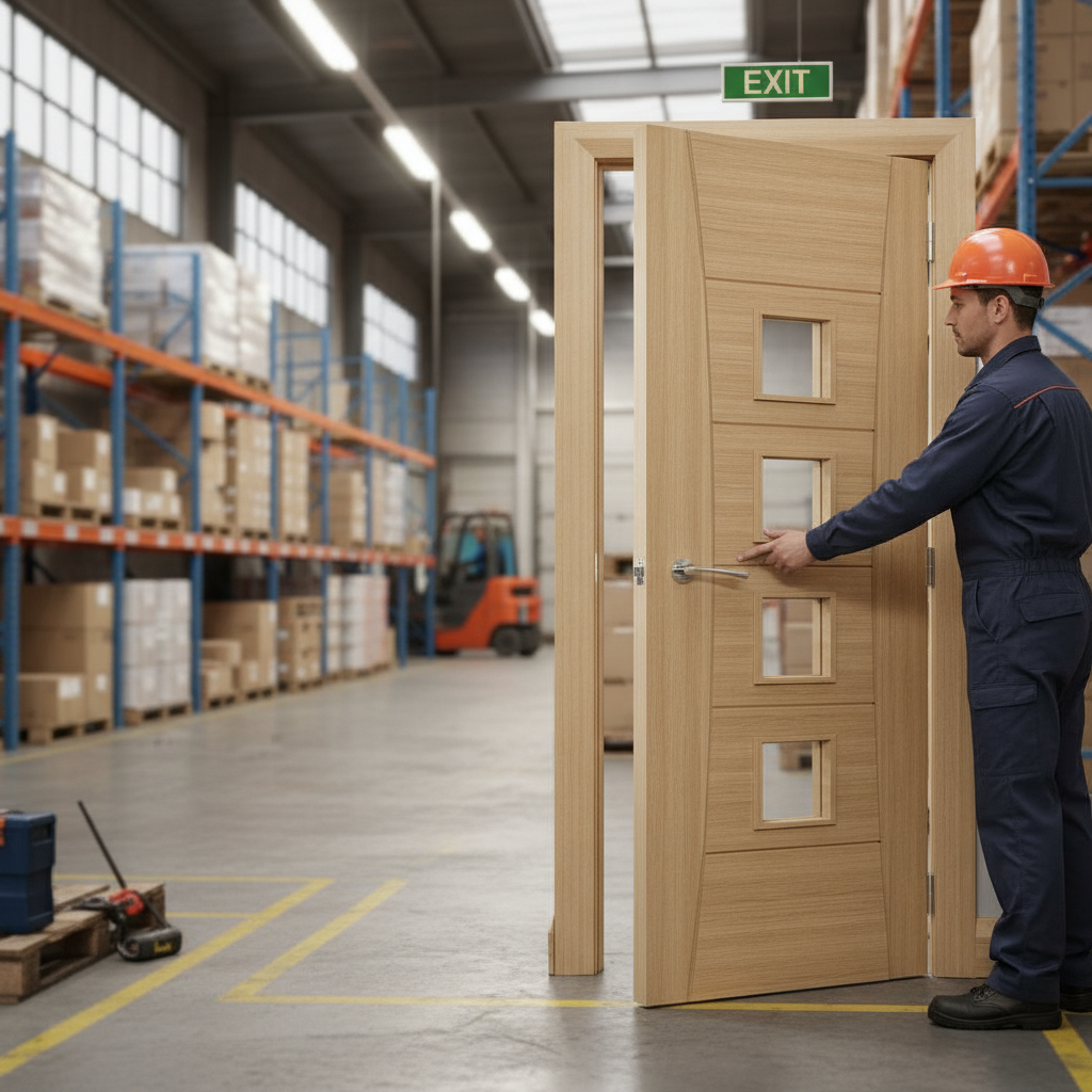 Premium Glazed Oak Fire Door with Clear Toughened Glass Panes, Solid Core, and Bespoke Sizing Options