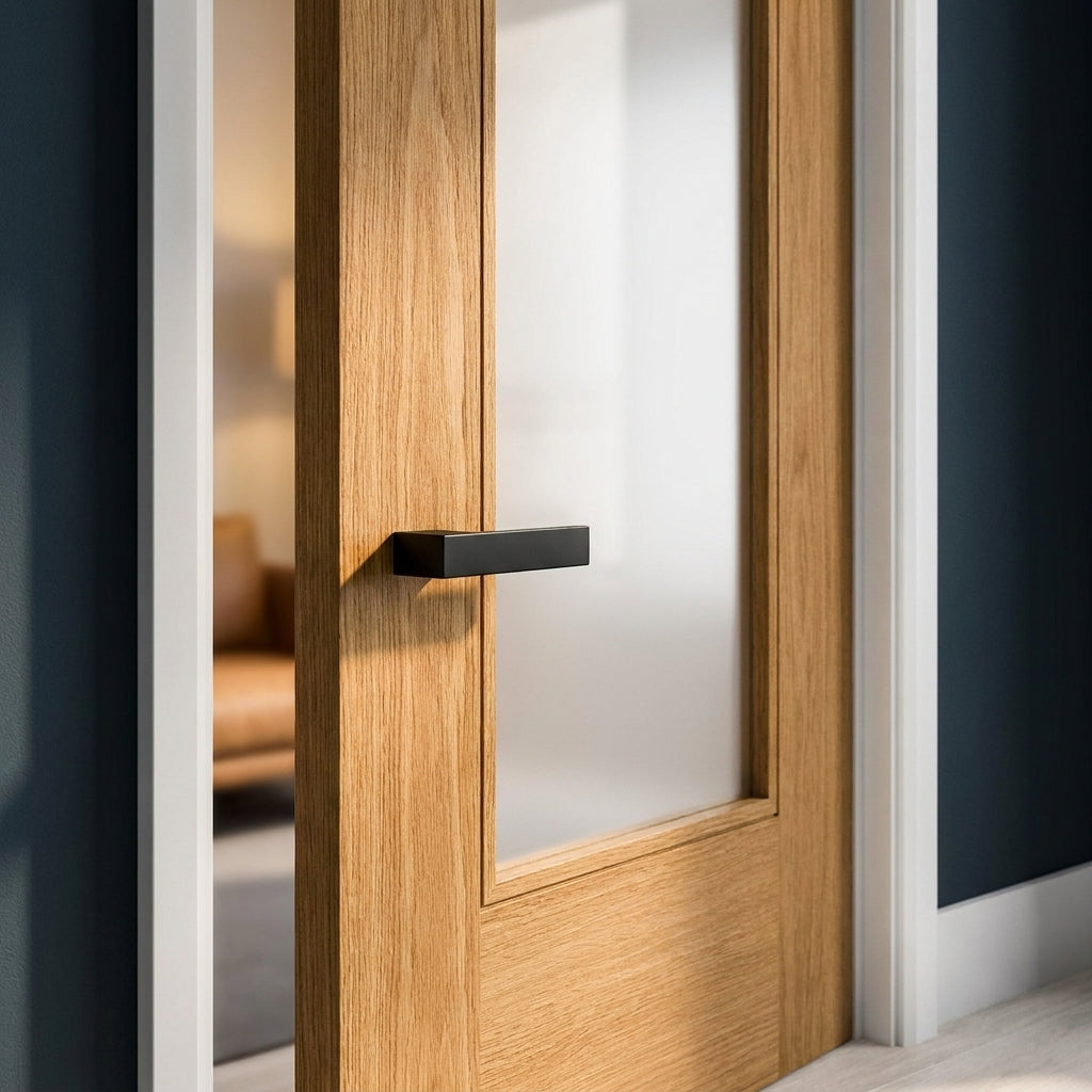 Internal Oak Door Unfinished with 1 Light Obscure Glass Pattern 10 - detail view