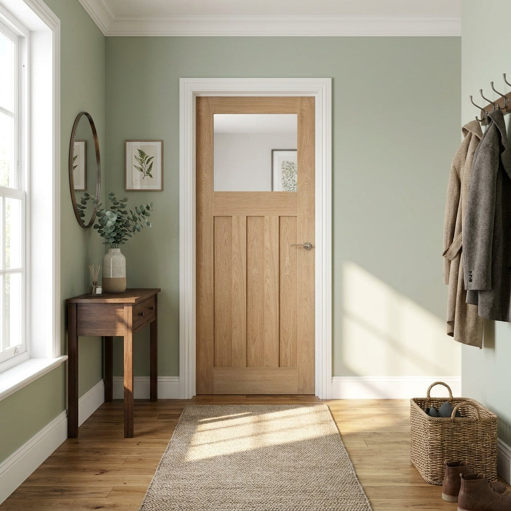 Internal Oak Door Made-to-Measure Unfinished 1930's DX 3 Panel 1 Light Obscure Glass