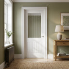 Cottage 1 Light Internal White Door with Etched Lined Clear Glass