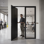 Premium Industrial Style Offset French Doors with Side Panel - Modern Design, Multiple Sizes, and Matt Black Hardware