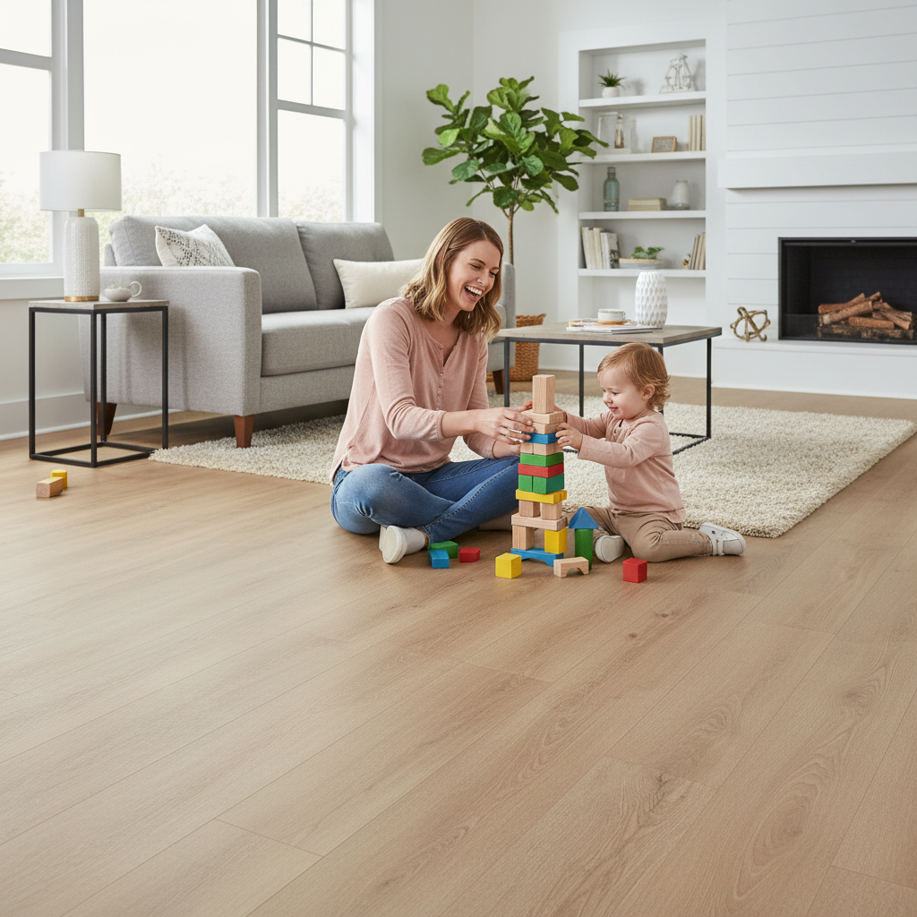 Premium 12mm Laminate Flooring with Cork Underlay - Champagne Oak Finish for Durability and Comfort