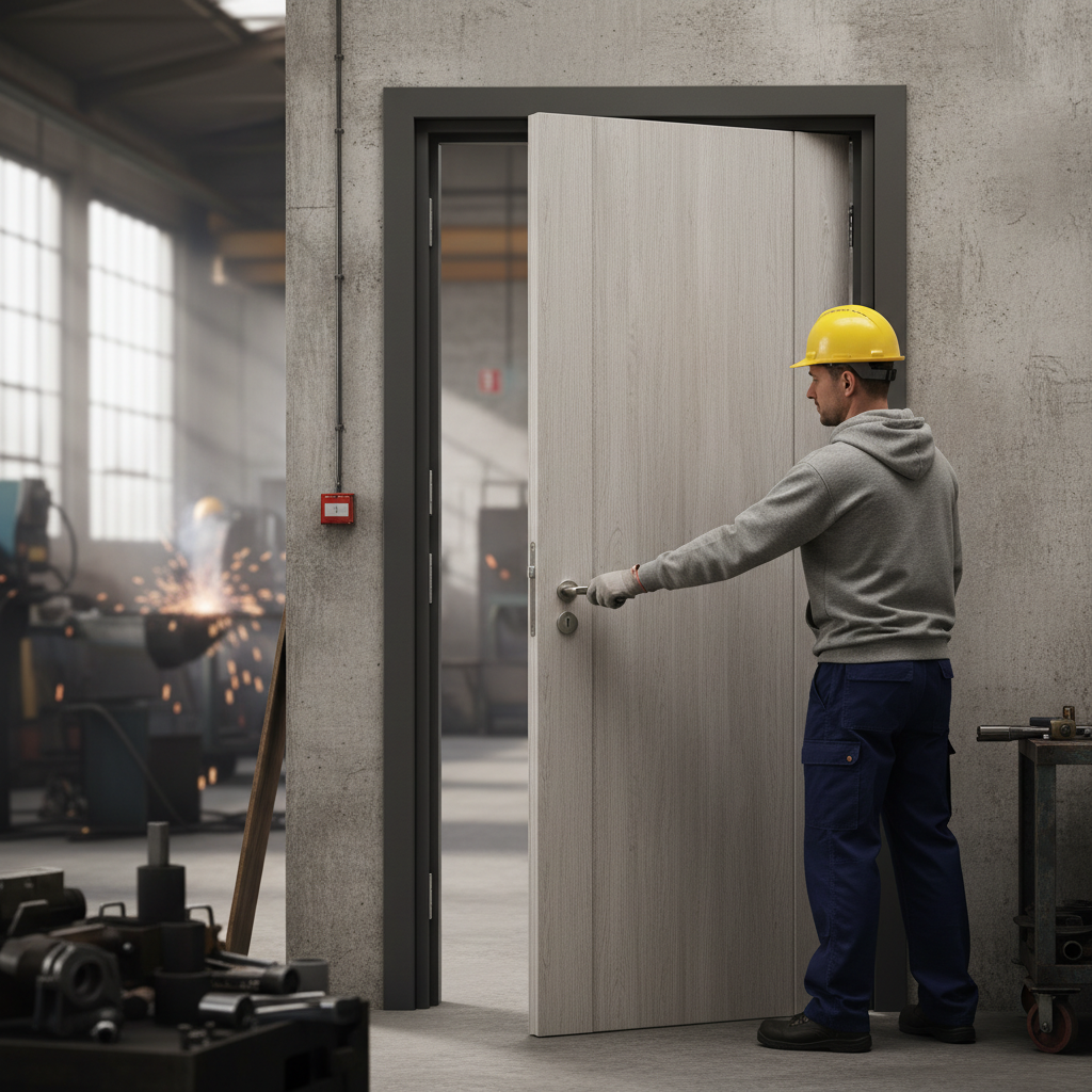 Premium Smoky Grey Laminate Fire Door with 30-Minute Fire Rating and Recessed Panel Design