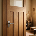 Internal Oak Door Unfinished 1930's DX 3 Panel with 1 Light Clear Glass - detail view