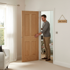Premium Victorian Oak 4 Panel 1/2 Hour Fire Door - Engineered for Strength and Stability with Real Oak Inlays