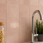 Blush Pink Gloss Ceramic Wall Tile 130 x 130mm, 0.64m² Coverage - detail view