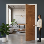 Premium Walnut Double Pocket Door Set with Galvanized Steel Frame and Adjustable Track System for Modern Interiors