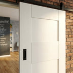 Internal Sliding Door, White Primed, 1 Panel Design, Solid Core, Black Top Mounted - detail view