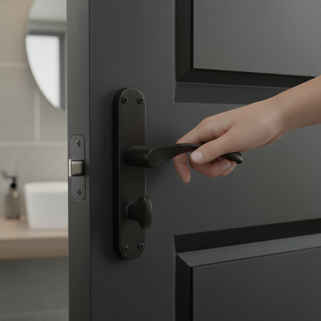 Premium Lever on Backplate Bathroom Handle Set - Sleek Black Matt Finish for Modern Interior Design - Image 2