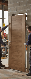 Premium Contemporary Walnut Fire Door with Engineered Construction and Half Hour Fire Rating - Perfect for Modern Homes