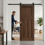 Premium Walnut Internal Fully Finished Sliding Door with Black Steel Track for Elegant Space Saving - Image 2