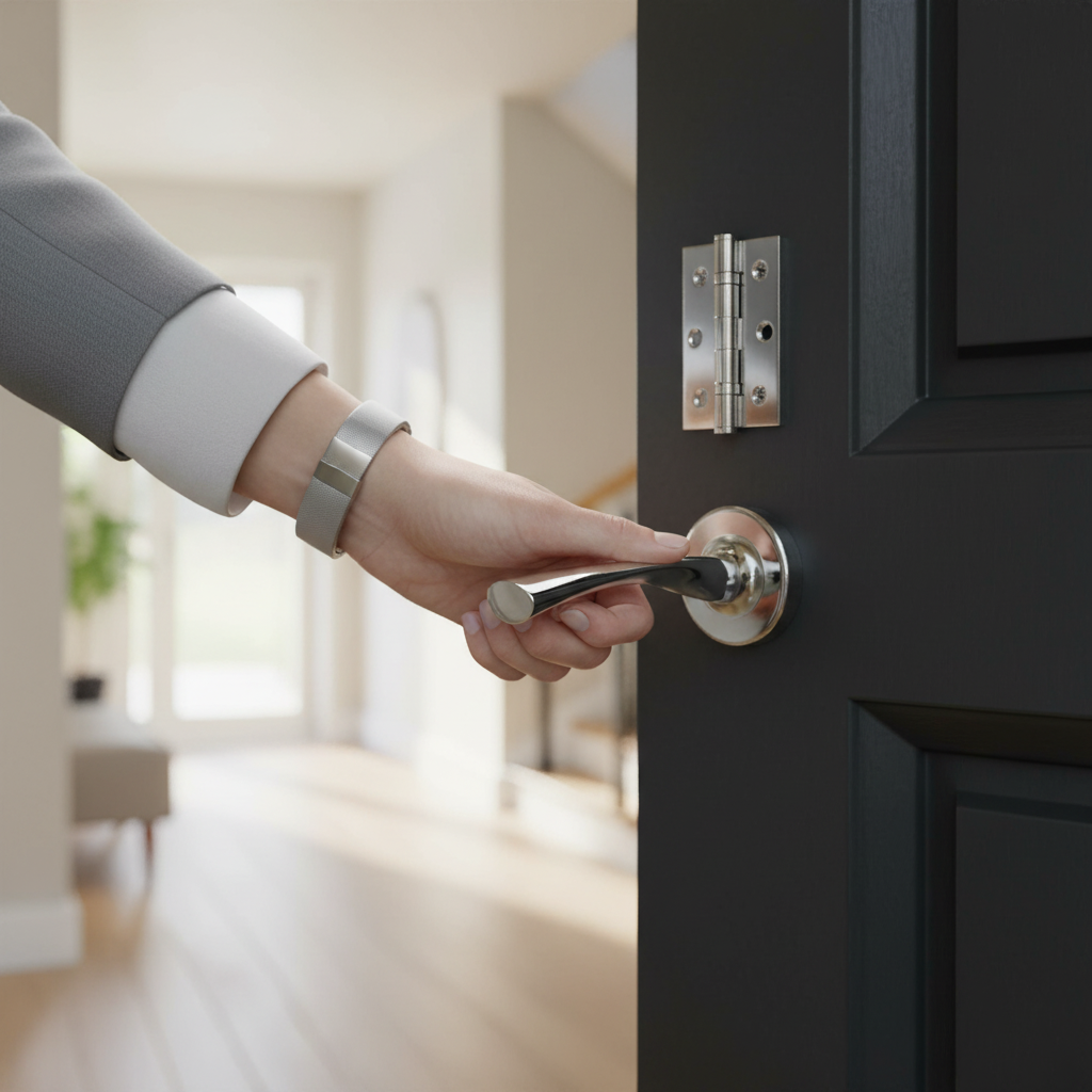 Premium Lever On Round Rose Handle Set - Polished Chrome with Hinges and Lock for Stylish Interior Doors - Image 2