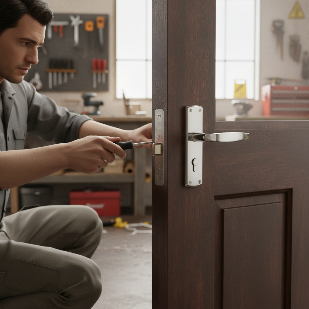 Premium Bathroom Door Handle Set with Two-Tone Polished & Satin Chrome Lever Handles and Privacy Lock for Modern Aesthetic Upgrade