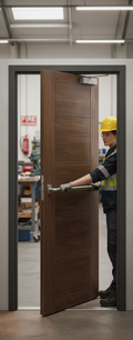 Premium Walnut Laminate Internal Door with V Grooves, Glazed Options, and 10-Year Warranty