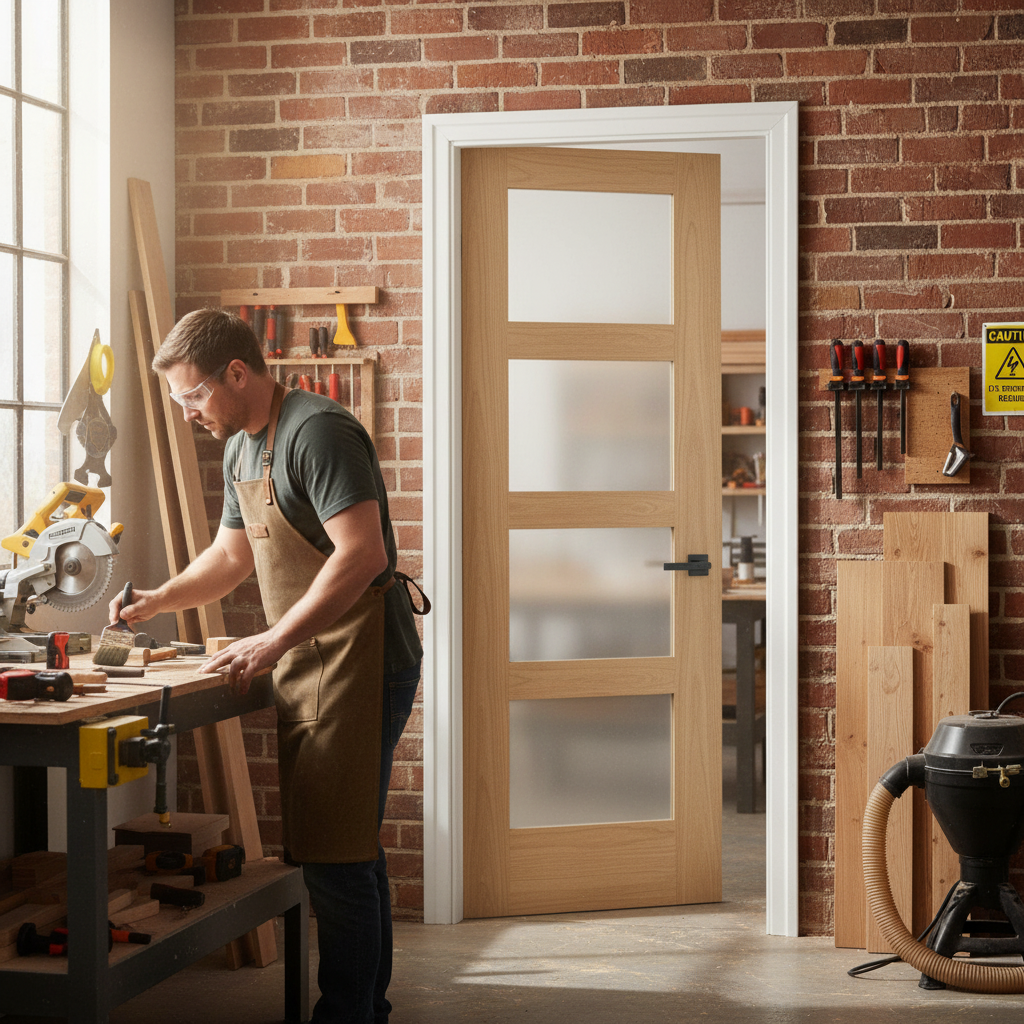 Premium Internal Unfinished Shaker 4 Light Obscure Glass Fire Door with Customizable Sizing and FD30 Fire Resistance