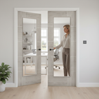 Premium Clear Glazed Door Pair with White Grey Laminate and Semi-Solid Construction for Modern Homes