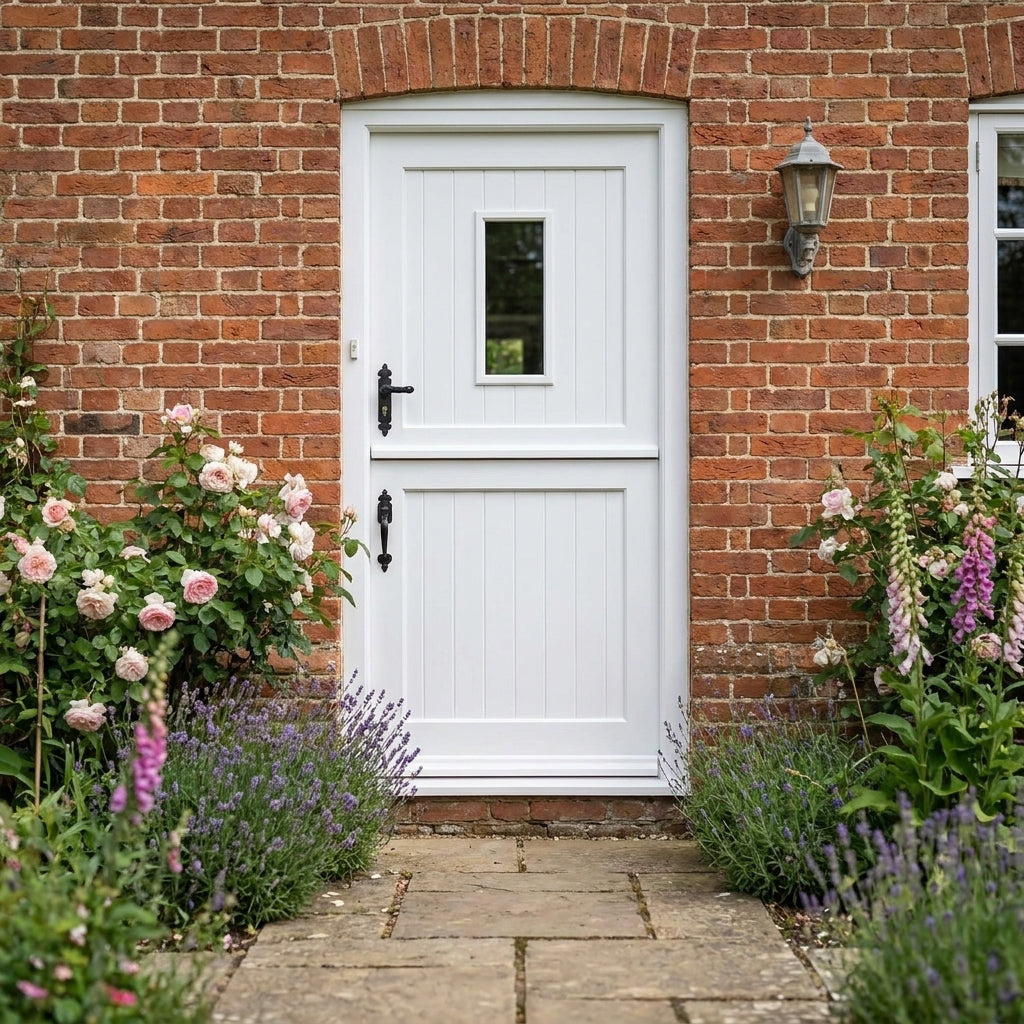 External Pine Stable Door, White Painted, 2 Panel, 1 Light Clear Glass