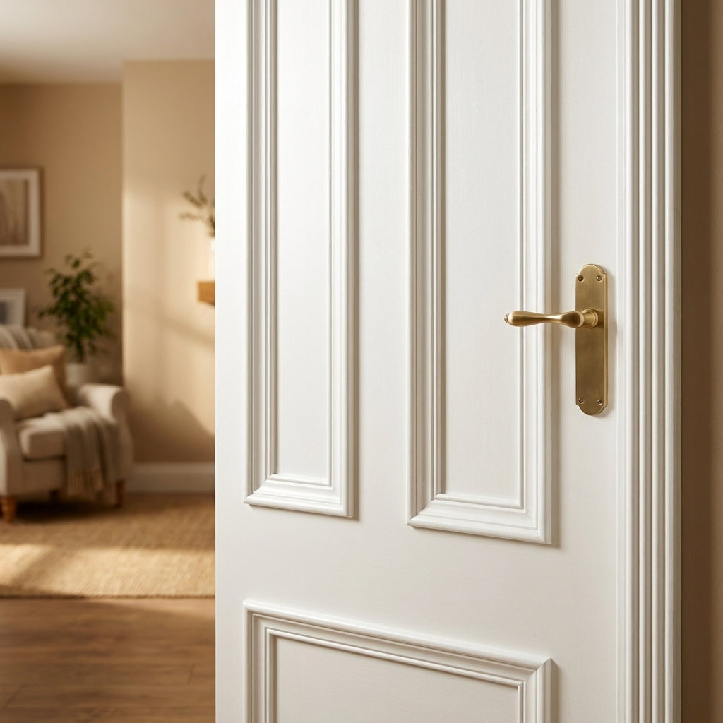 Internal White Fire Door, Fully Finished, 3 Panel Belgravia Design - detail view
