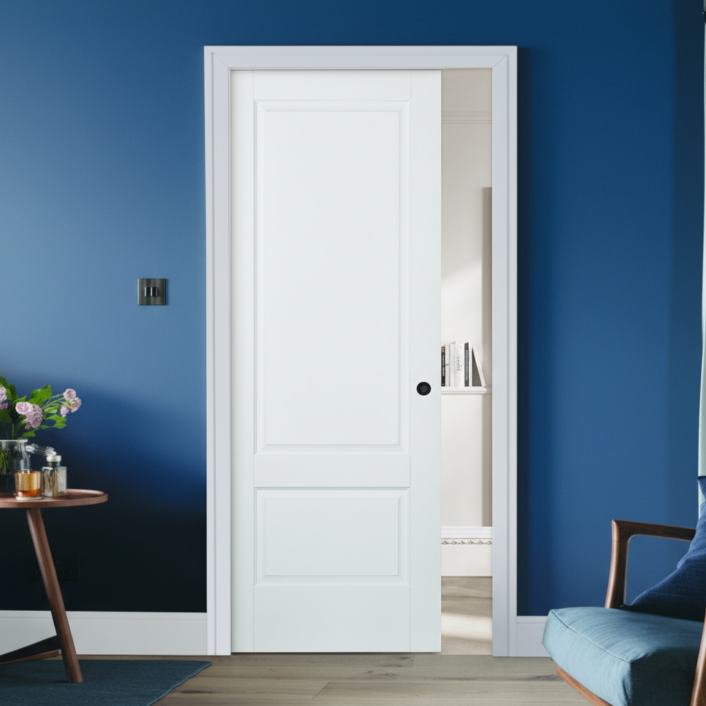 Premium Solid White Pocket Door Set with Galvanised Steel Frame and Adjustable Jambs for Modern Spaces