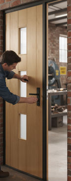 Premium External Door with Frosted Double Glazed Panels and A-Grade Oak Veneer Construction, Available in Multiple Sizes