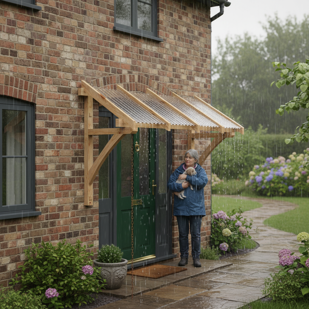 Pitched Flat Roof Porch Canopy, 1600mm - Durable Pine Construction, Ready to Customize for Your Home's Style - Image 2