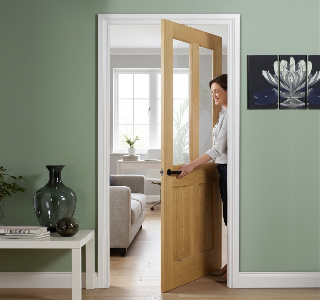 Premium Solid White Pocket Door Set with Clear Glazed Panels and Galvanised Steel Frame for Elegant Space Saving