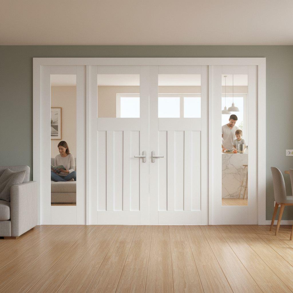 Premium Clear Glass 1 Panel Sidelight Room Divider Set with White Primed Frame - Elegant Design for Stylish Home Spaces