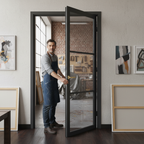 Premium Tinted Glazed Industrial Style Door - Custom Made, Solid Core, Prefinished in Black with Narrow Stiles and Rails