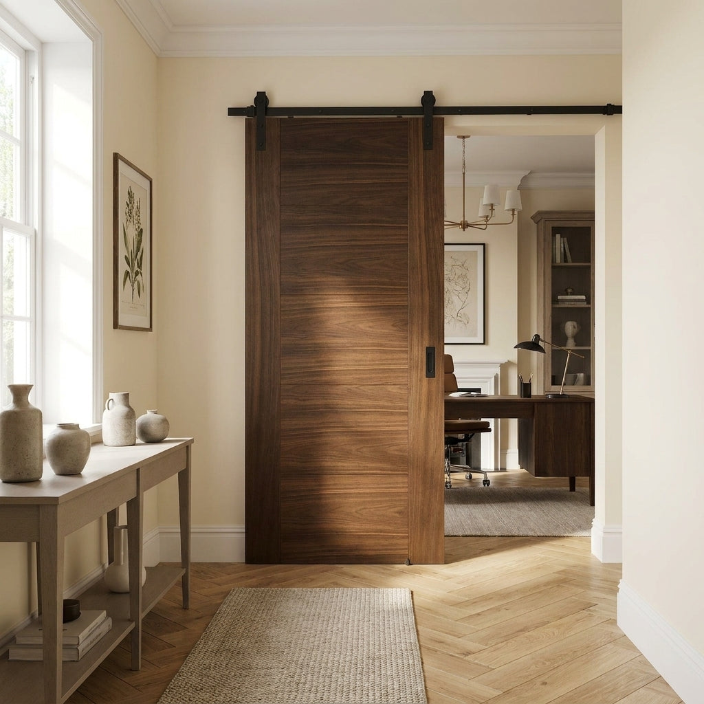 Walnut Internal Sliding Door Fully Finished with Black Face Mount