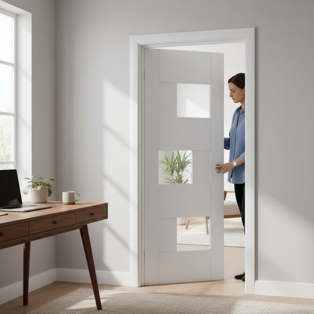 Premium Internal White Fully Finished Glazed Door with Clear Safety Glass and Engineered Construction for Modern Interiors