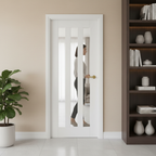 Premium 3L Glazed Internal Door - White Primed, Solid Engineered Construction with Clear Glass Panels