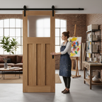 Premium Unfinished Oak 1930's Style DX 3 Panel 1 Light Sliding Door with Obscure Glass and Durable Hardware