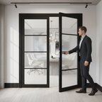 Premium Industrial Style Reeded Glazed Door Pair - Matt Black Finish with Solid Engineered Core and 10-Year Warranty