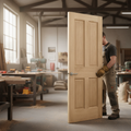 Premium Internal Oak Unfinished Traditional Victorian 4 Panel Pair Door Set with Included Door Pair Maker for Custom Finishing