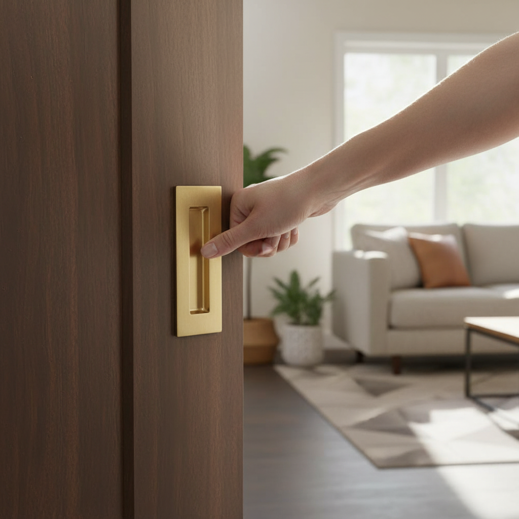 Rectangular Flush Pull Handle - Stylish Satin Brass Finish with Fire Door Rating and 10-Year Guarantee - Image 2