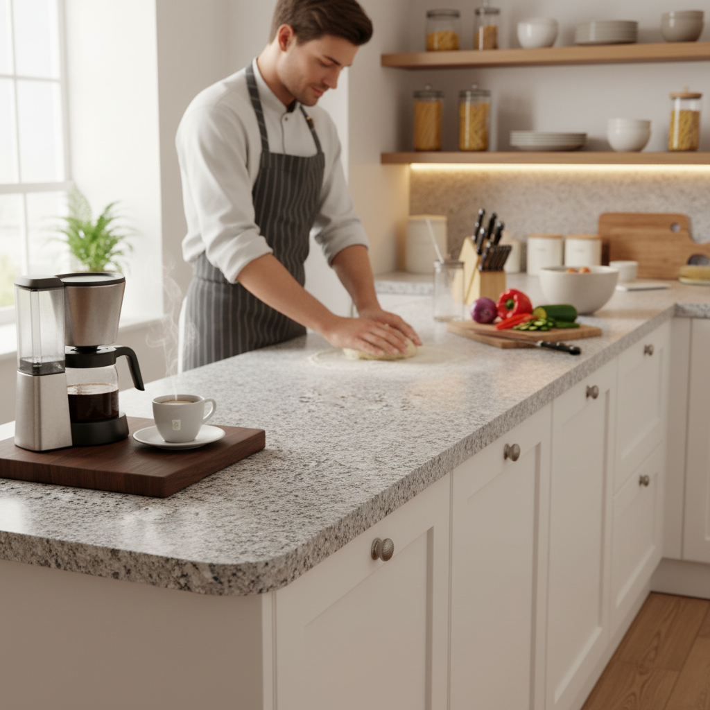 Premium Rounded Edge Laminate Worktop 3000mm x 600mm x 28mm - Elegant Granite Effect for Stylish Kitchens - Image 2