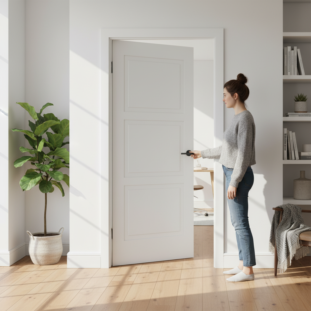 Premium Internal Lifestyle Moulded Smooth Shallow Groove 3 Panel Door with Semi-Solid Core for Durability and Sound Insulation
