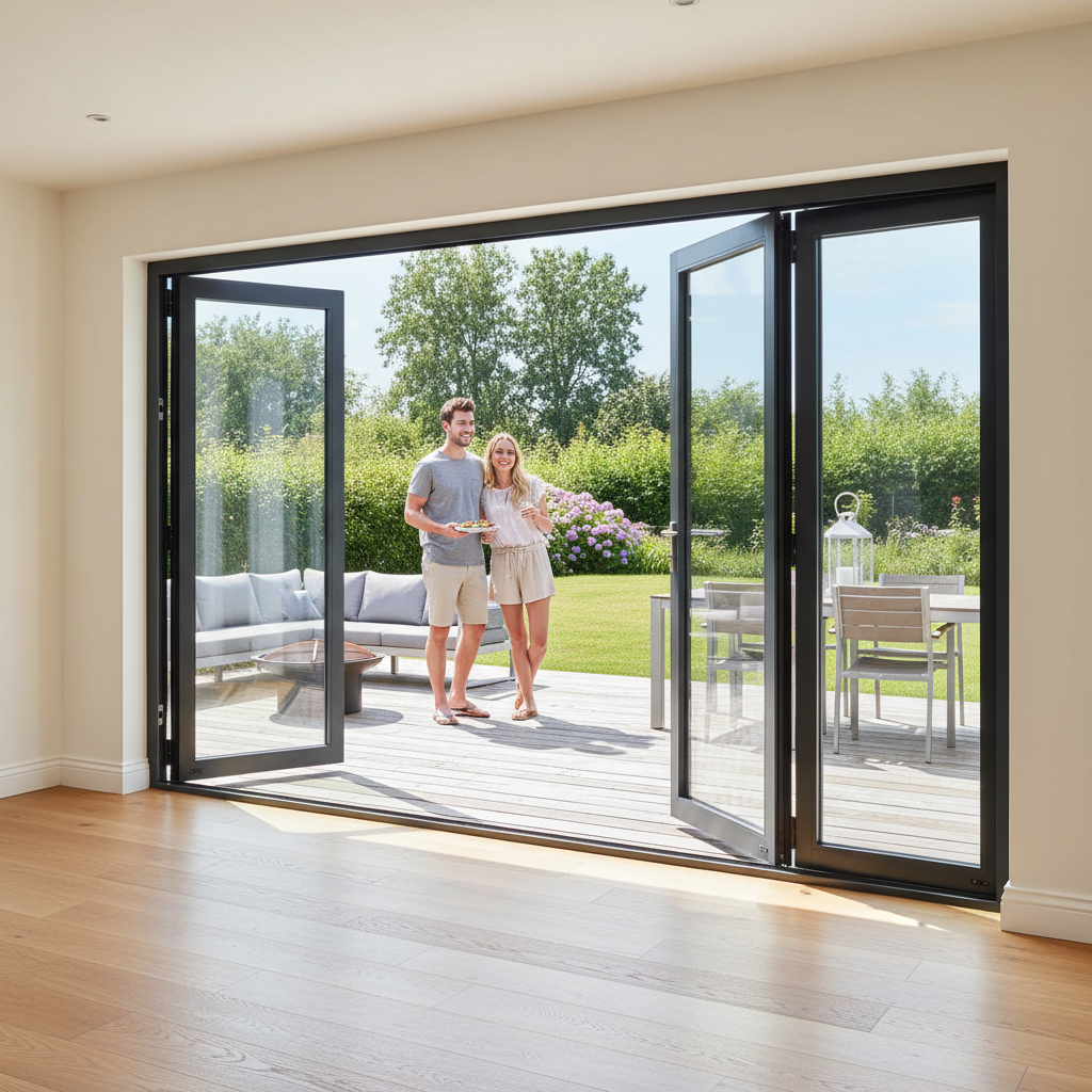 Premium 6ft Slimline Grey Timber External Bifold Door Set with Double Glazing and Complete Installation Kit