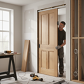 Premium Rustic Oak Fully Finished Internal Victorian 4 Panel Framed Pocket Door Set for Space-Saving Elegance