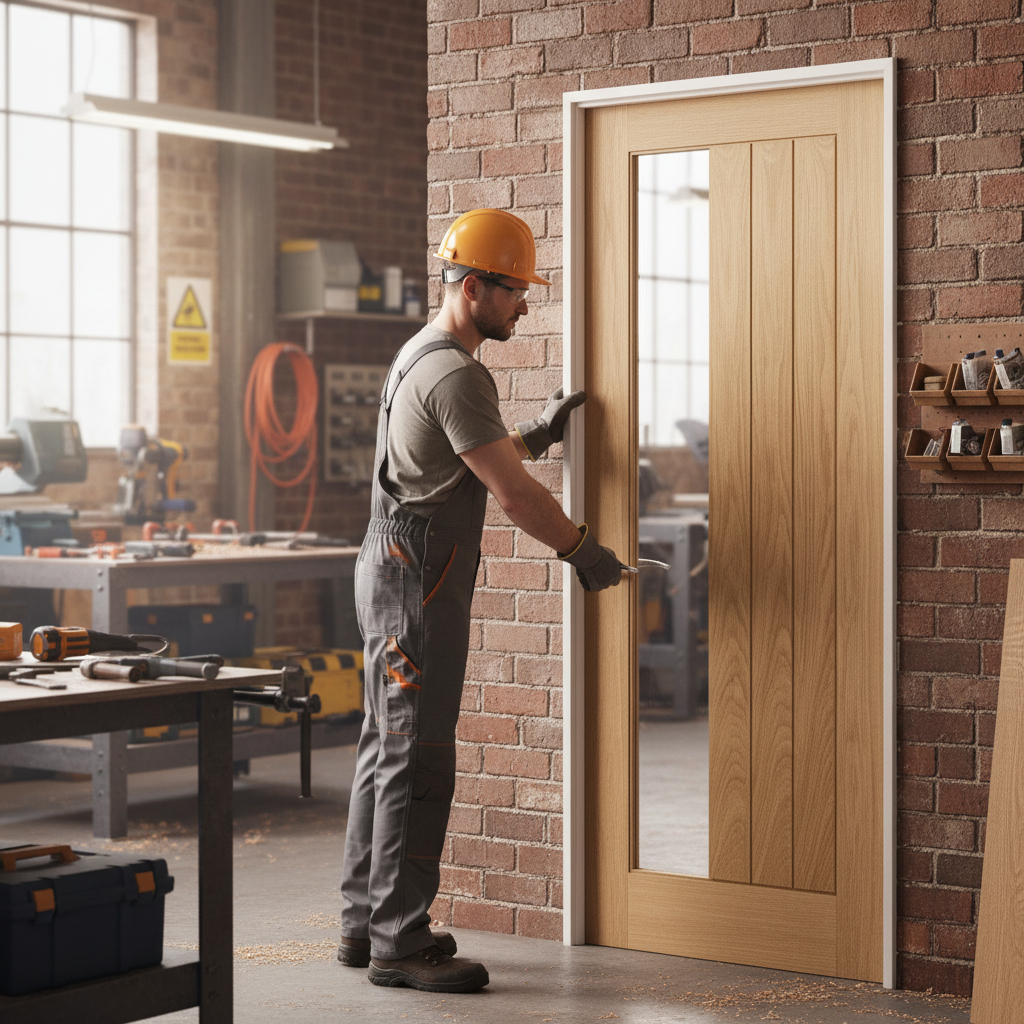 Premium Oak Internal Unfinished Fire Door with Clear Toughened Glass - Custom Size FD30 Fire Protection