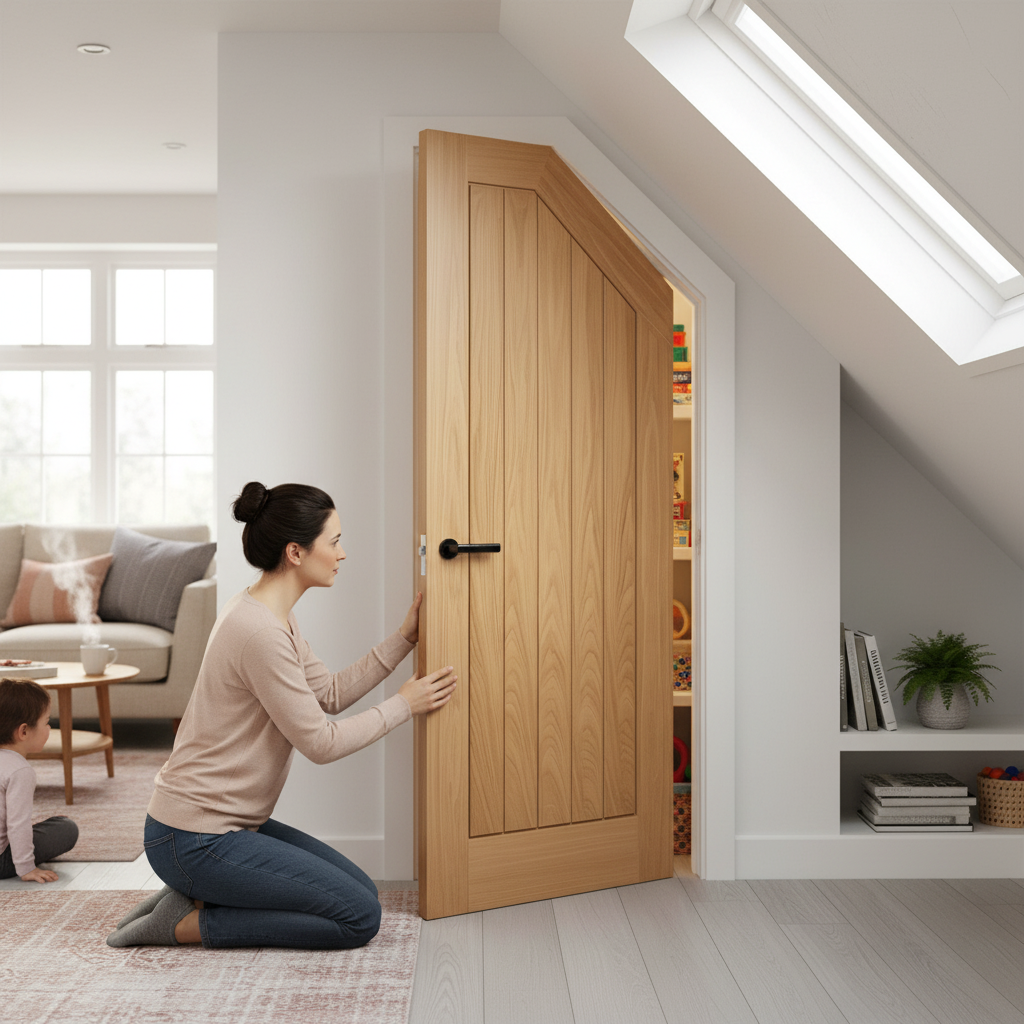 Premium Fully Finished Angled Under-Stair Cupboard Door with FD30 Fire Rating for Enhanced Safety and Style - Image 2