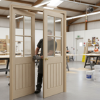 Premium Clear Glazed Double Pocket Door System with 4 Bevelled Panels for Modern Home Design